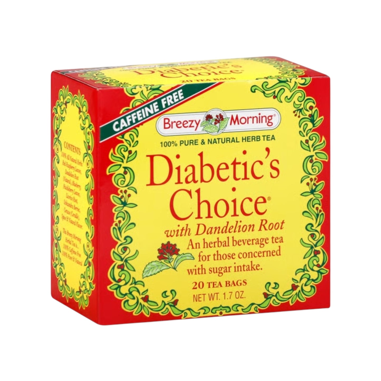 Breezy Morning Herb Tea Diabetic's Choice with Dandelion Root, 20 Tea Bags